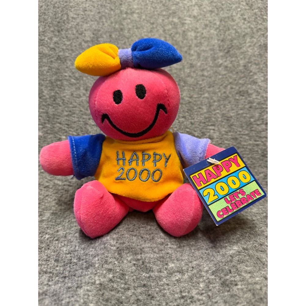 Collectors Choice Bean Bag Friends Happy 2000 Lets Celebrate Pink Smiley Plush
